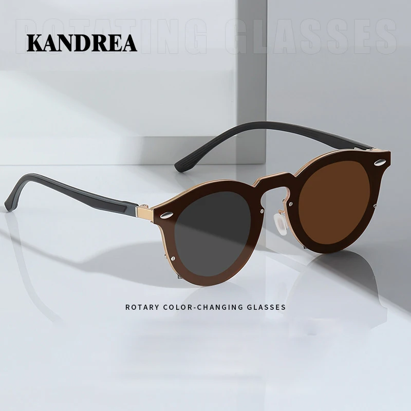 KANDREA Rotating Adjustable Color-Changing Sunglasses Vintage Cateye Metal Polarized UV400 Anti-ultraviolet Sunglasses 5201