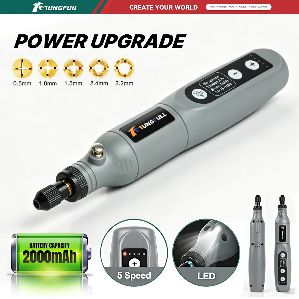 USB Rechargeable Mini Rotary Tool Pen 5 Speed Adjustable Cordless Electric Grinder for DIY Polishing Engraving Drilling Work