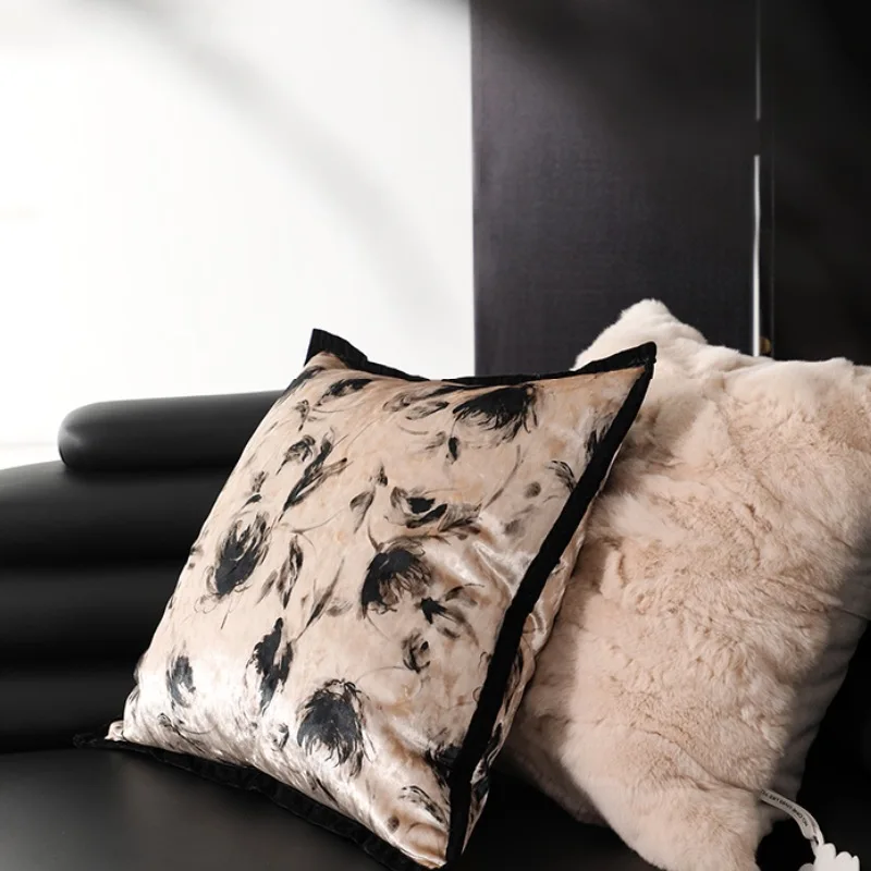 Black Rose Pillows Luxury Velvet Cushion Case Square Shiny Decorative Pillow Cover For Sofa Chair Home Decorations