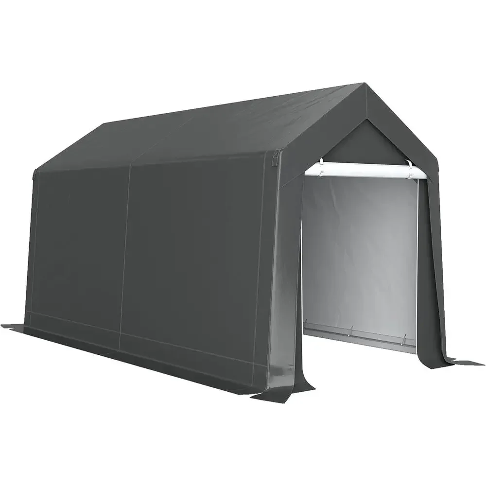Sturdy 7' x 12' Outdoor Storage Shed, Waterproof Garden Tent with Vent Window and Roll-up Door for Bikes, Tools, Gray