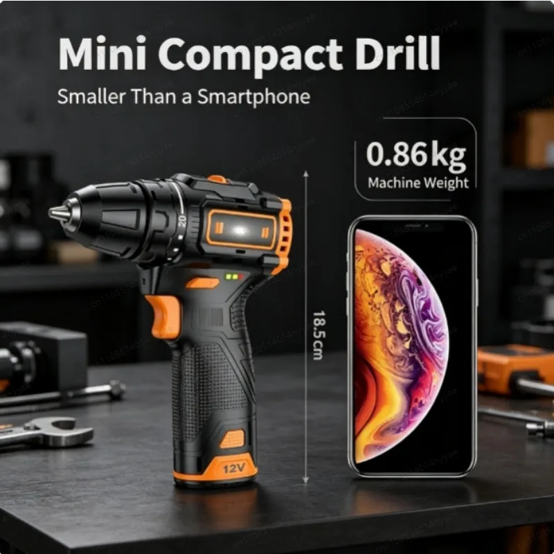 Brushless Mini Drill Cordless Electric Screwdriver Impact Drill Kit for Home DIY Furniture Assembly Repair