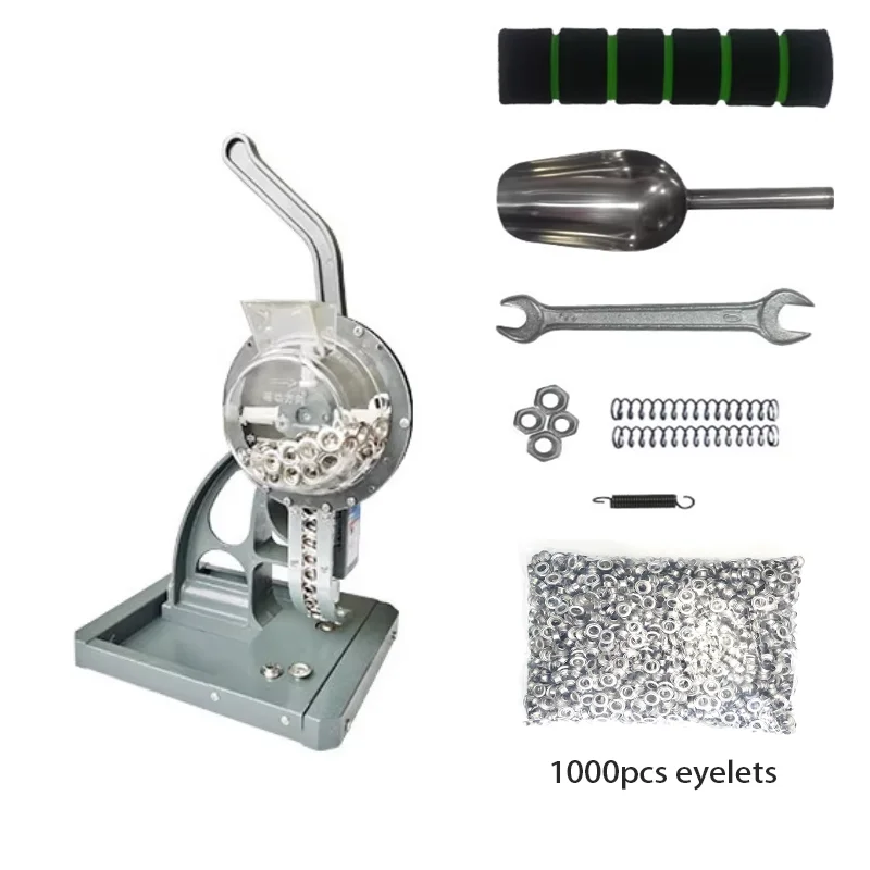 Semi‑Automatic Grommet Machine With 1000Pcs Nickel Plated Eyelets, 5.5/6/8/10/12mm Sizes For Banner Canvas Poster