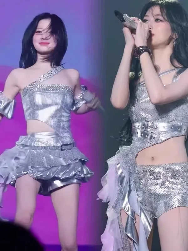 Sexy Stage Performance Outfit Women Singer Silver Sequins Bar Club Performance Costume Set Traditional Ethnic Women's Fashion