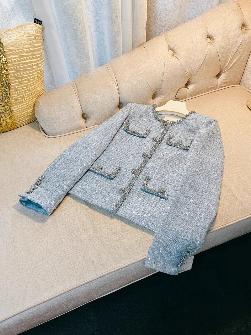 

Женское шерстяное пальто Ele Blue с блестками и тяжелой вышивкой, верхняя одежда Sli Personali, осень 2023, оригинальный дизайн, прямой крой