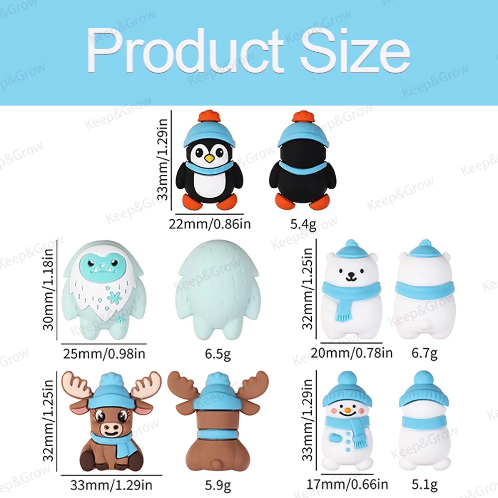 5/20/50 قطعة موضوع الشتاء ثلاثية الأبعاد سيليكون الخرز ثلج البطريق الدب القطبي الأيائل الثلوج الوحش البؤري الخرز Keychain بها بنفسك المفاتيح صنع المجوهرات