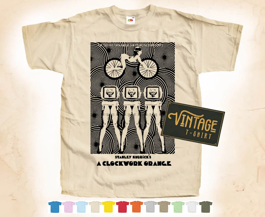 BLACK Print: Clockwork Orange V1 T shirt Natural VINTAGE Poster Cotton S-5XL