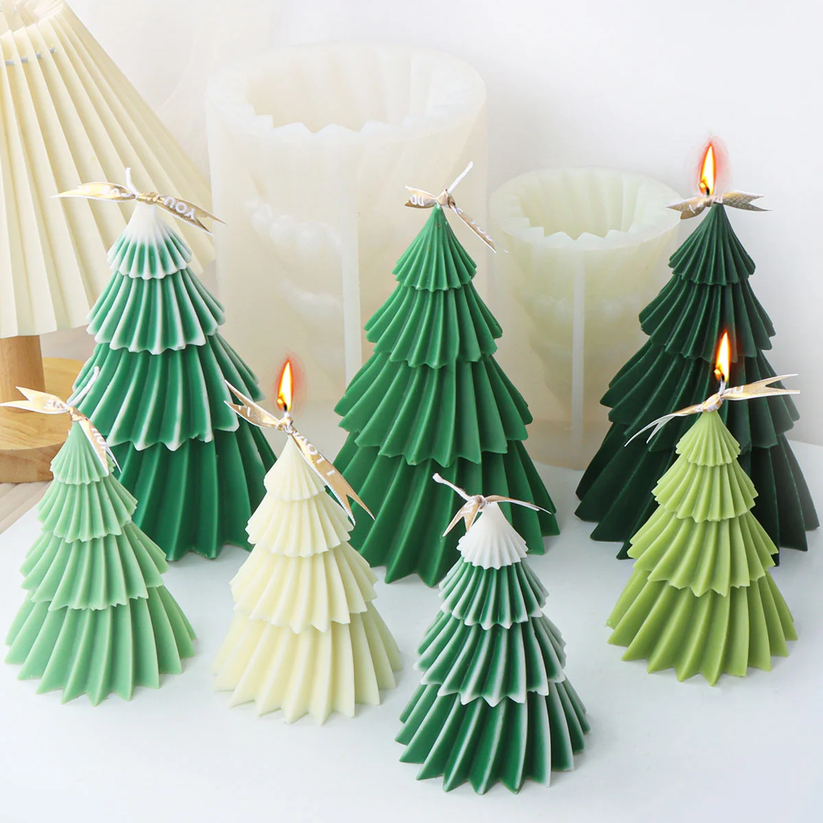 4-lagige Weihnachtsbaum-Silikon-Kerzenform, 3D-diagonal gestreift, Pflanze, Seife, Harz, Gipsform, Schokolade, Herstellung, Party-Dekoration, Geschenk