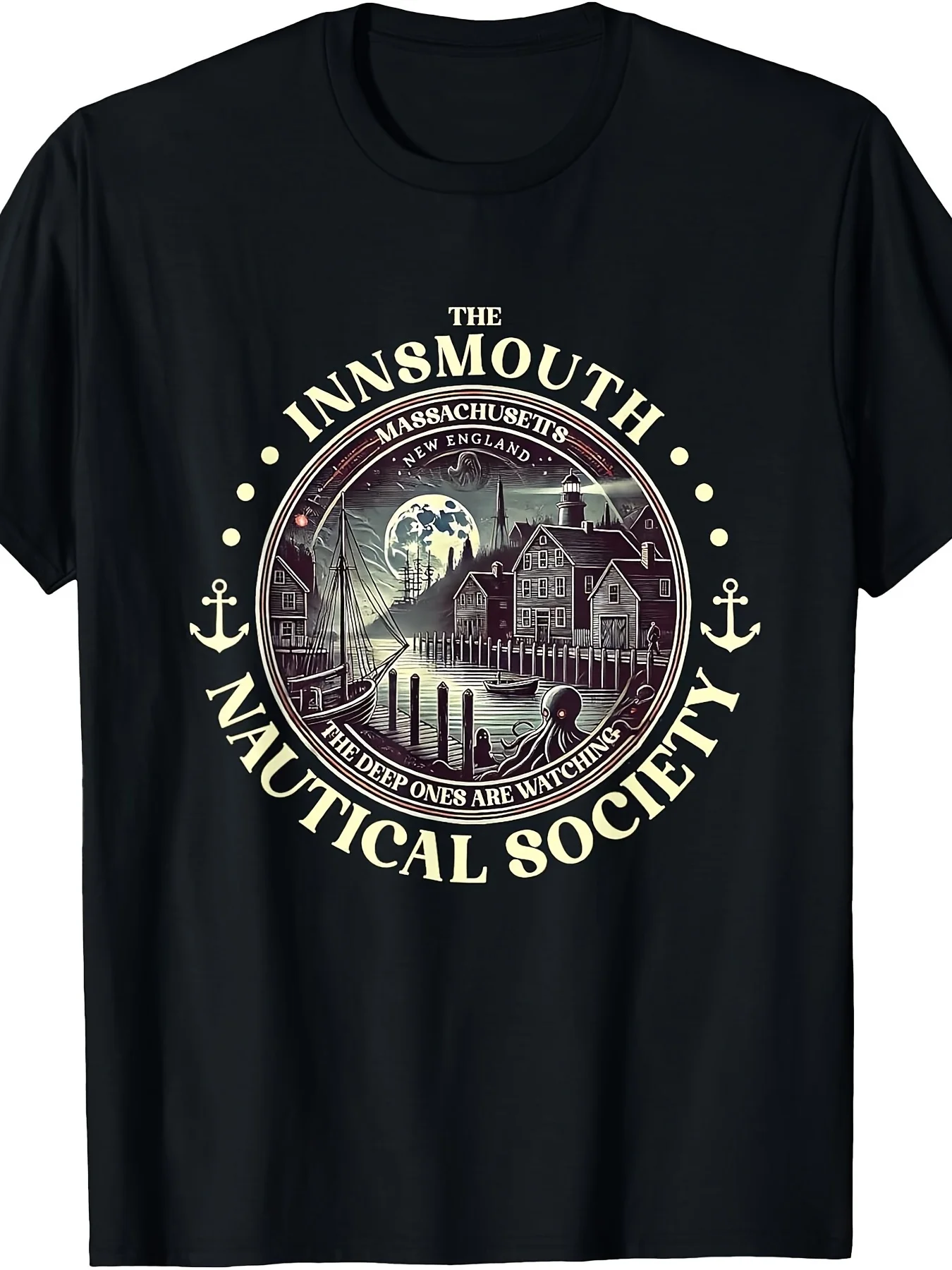 Shadow Over Innsmouth Cthulhu Necronomicon Lovecraftian T-Shirt Cthulhu Mythos Horror Book Print Casual Round Neck Tee for Fans