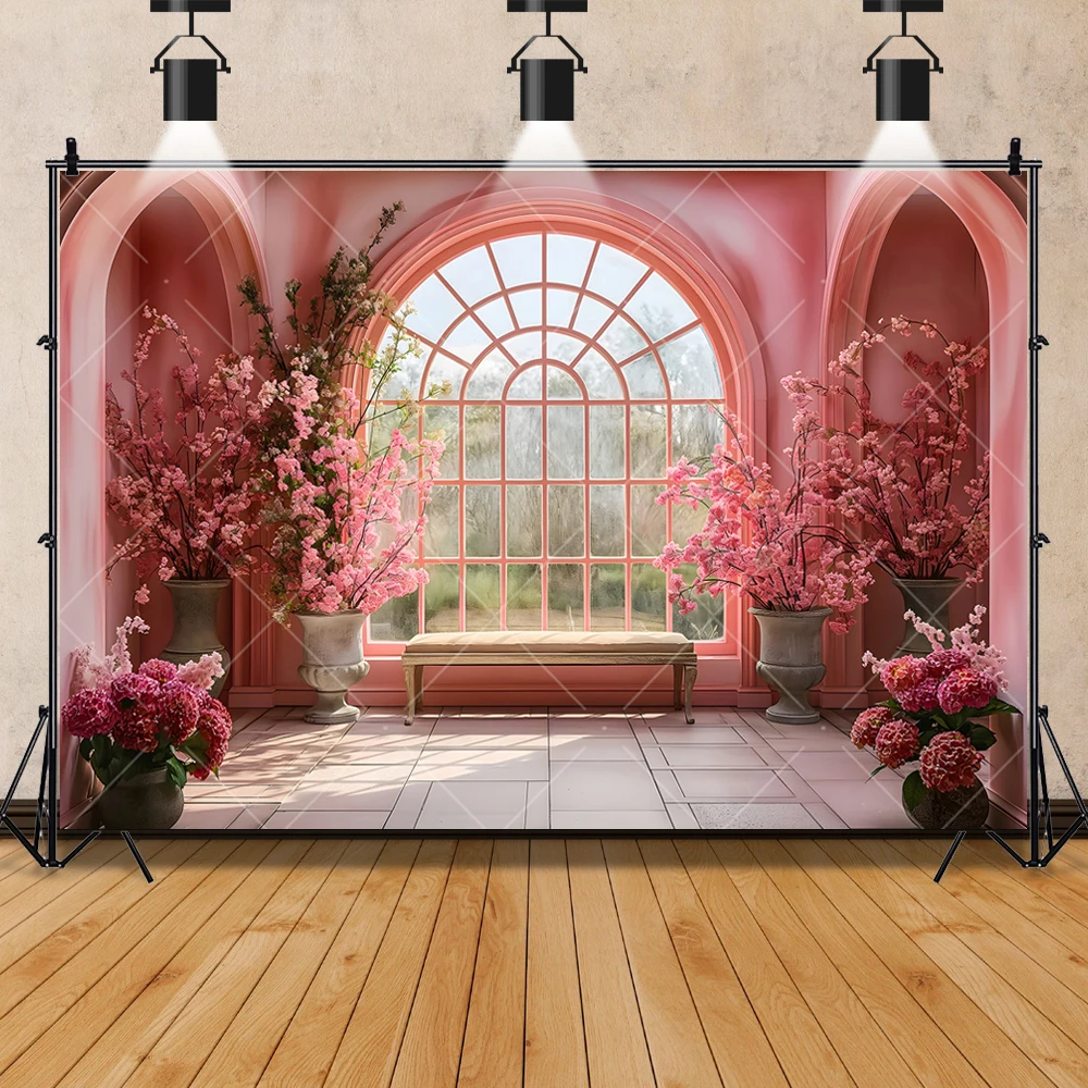 Pink Cherry Blossom Rose Window Scenery Adult Wedding Kids Birthday Party Backdrop Custom Baby Room Decor Photo Props Background