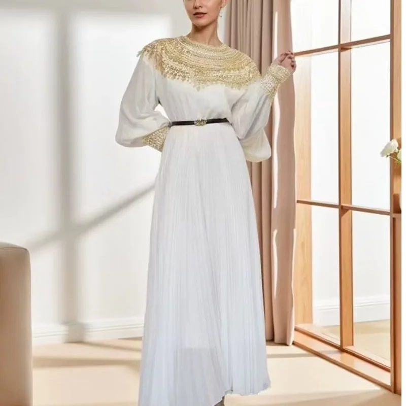 Gouden kralen iny pailletten oulder wikkelrok lang Sve hoge taille geplooid satijn A-lijn Dr Ele dames woon-werkverkeer Sle