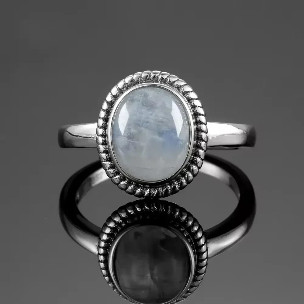 925 srebro biżuteria w stylu vintage proste 8*10mm owalne pierścionki z czarnym agatem prezenty dla kobiet