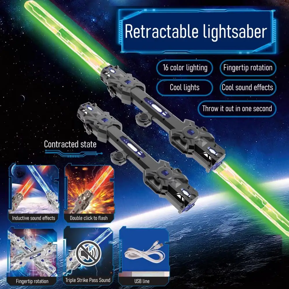 

Toy Swords Retractable Double-blade Led Lightsaber Toy with 16-color Sound Effects Extendable Spinning Glow Swords for Cosplay