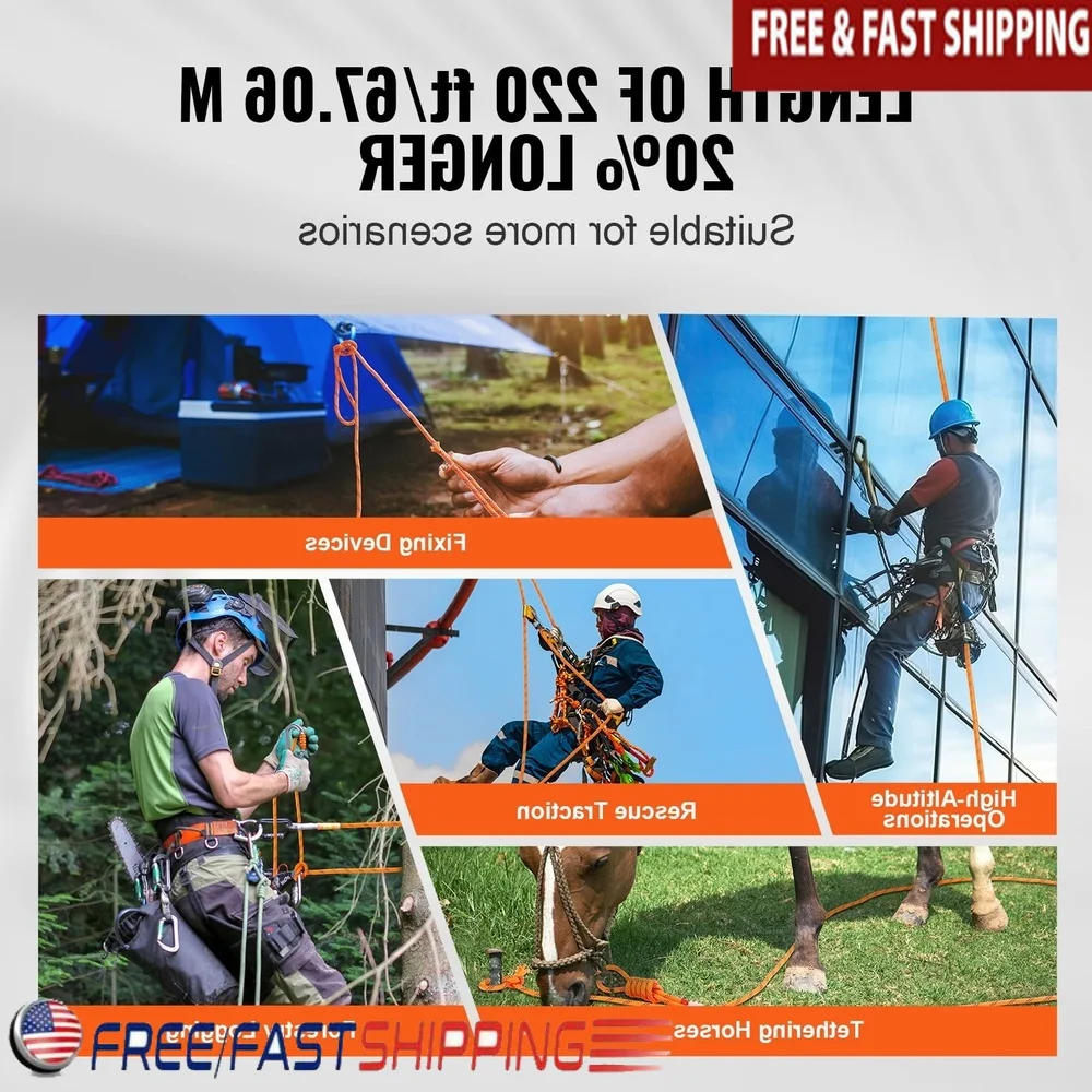 

Durable Double Braid Polyester Climbing Rope 1/2 Inch 220 Feet 48 Strand High Strength Heat Sealed Outdoor Use