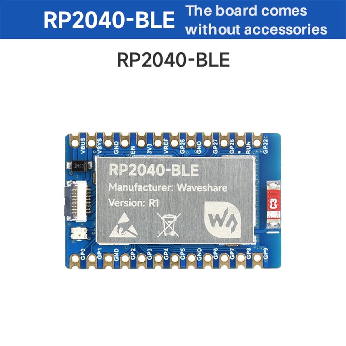 Waveshare RP2040-BLE Microcontroller Bluetooth Development Board Dual-Mode Bluetooth 5.1 FPC 8PIN Port Multi-Function GPIO Pin