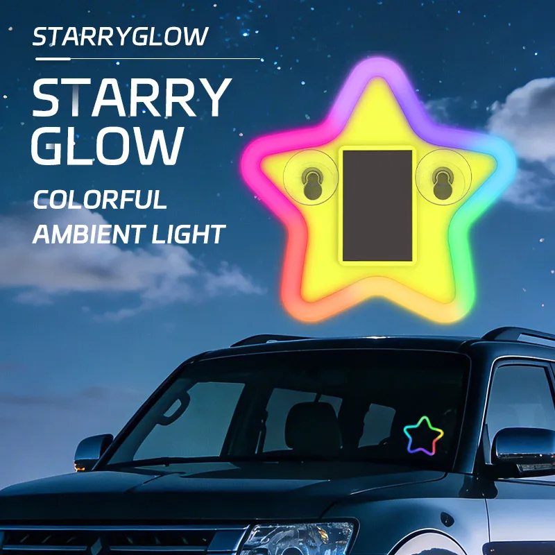 Car solar-powered wireless LED triangular window pentagram neon glowing car decoration ambient light vibration
