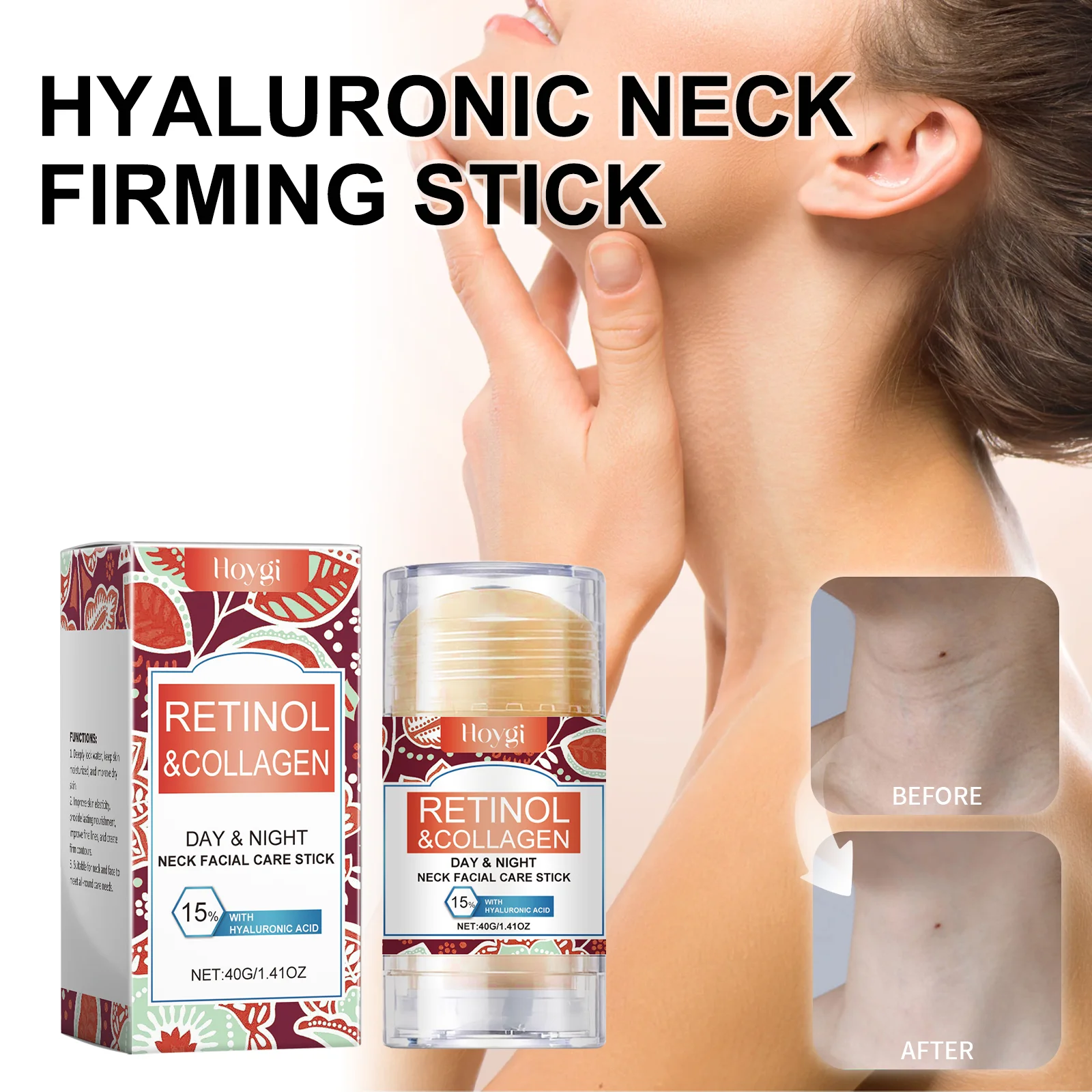 Barra reafirmante para cuello y cara, aceite de jojoba de colágeno de ácido hialurónico, crema antiarrugas, piel sensible, mejora hidratante de flacidez, 40g