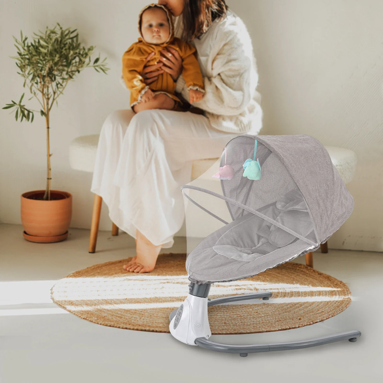 baby swing  S-Y608 gray rocking chair (USB cable) environment-friendly steel pipe, ABS, and cloth