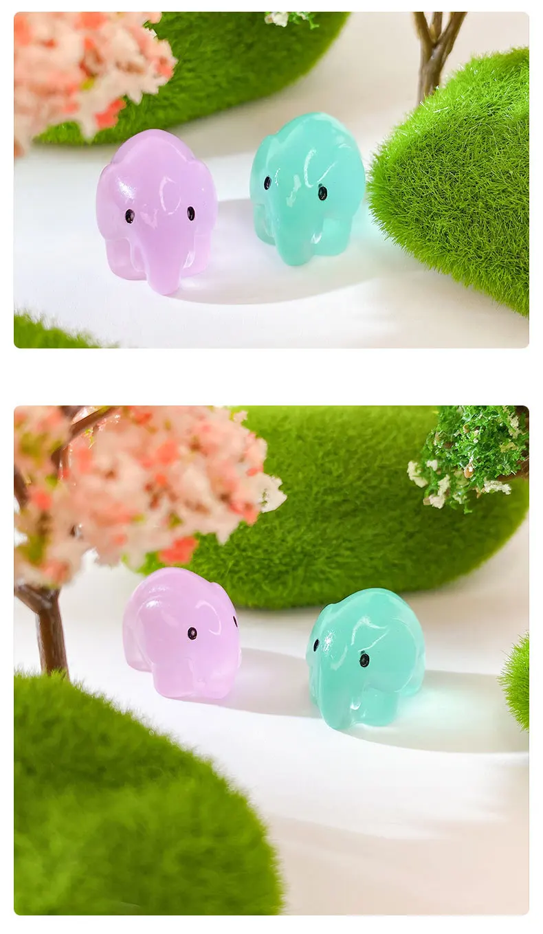    10 Stück im Dunkeln leuchtende niedliche Elefanten-Harz-Desktop-Dekorationen, Ornamente, handgefertigte Haarnadel, Schlüsselanhänger, Zubehör, Spielzeug