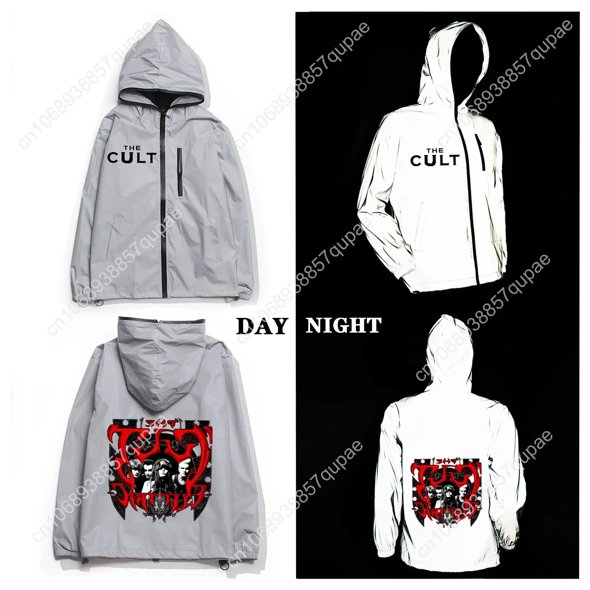 The Cult Electric Group Band Reflective Jacket Mens Womens Coat Hooded Windbreaker Runing Pocket Jackets Customized Hoodie