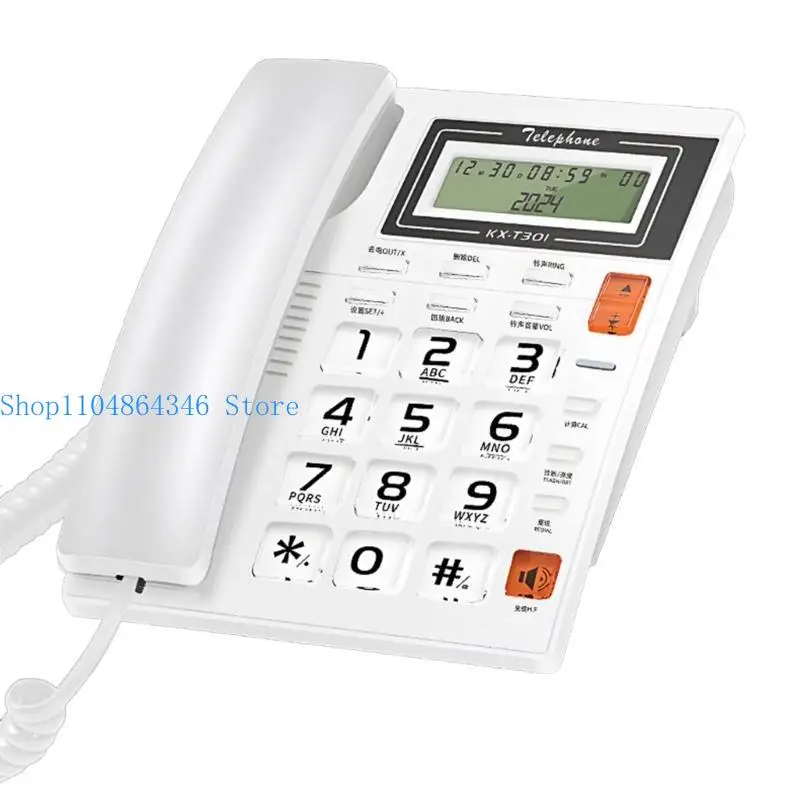 

652F Corded Landline Phone Big Button Household Hotel Business Desktop Landline Telephone Vintage Telephones with LCD Display