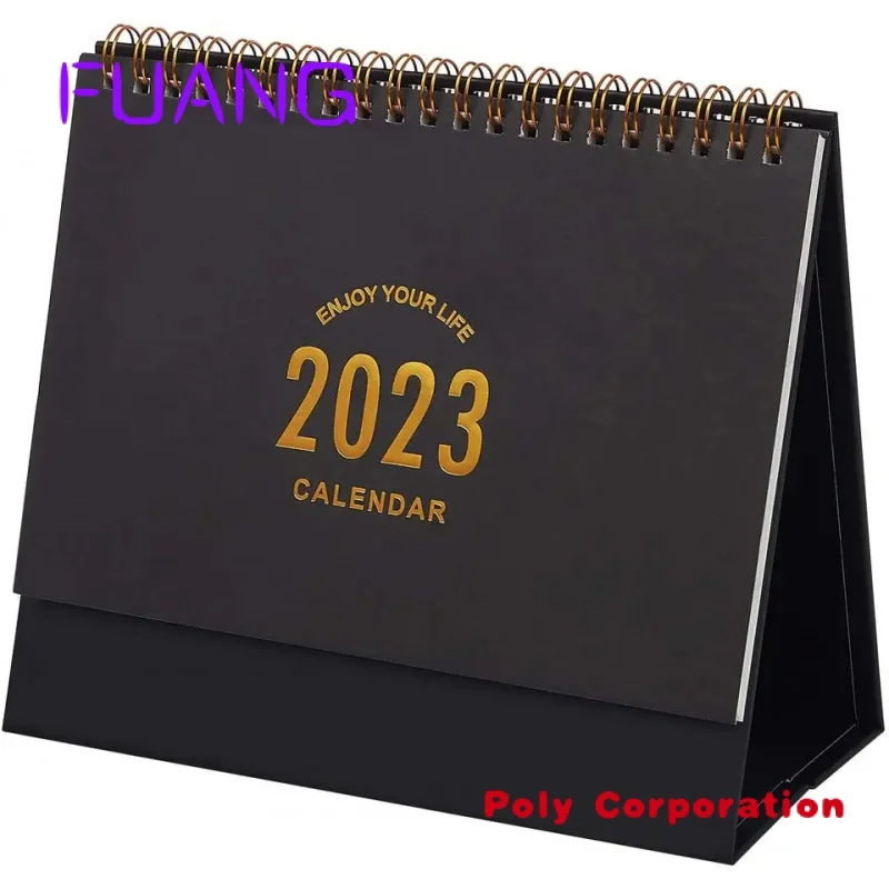 Calendario de tapa dura personalizado, gran bobina doble, adornos de escritorio, venta al por mayor, 2023