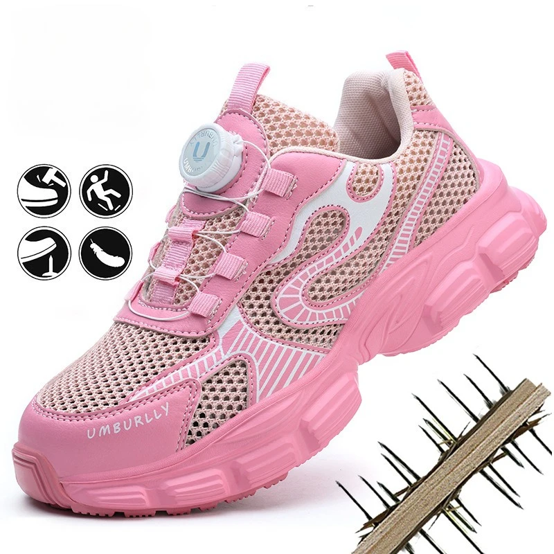 Rotating Button Ladies Safety Shoes Breathable Work Sneakers Steel Toe Shoes Women Protective Shoe Puncture-Proof Work Shoes