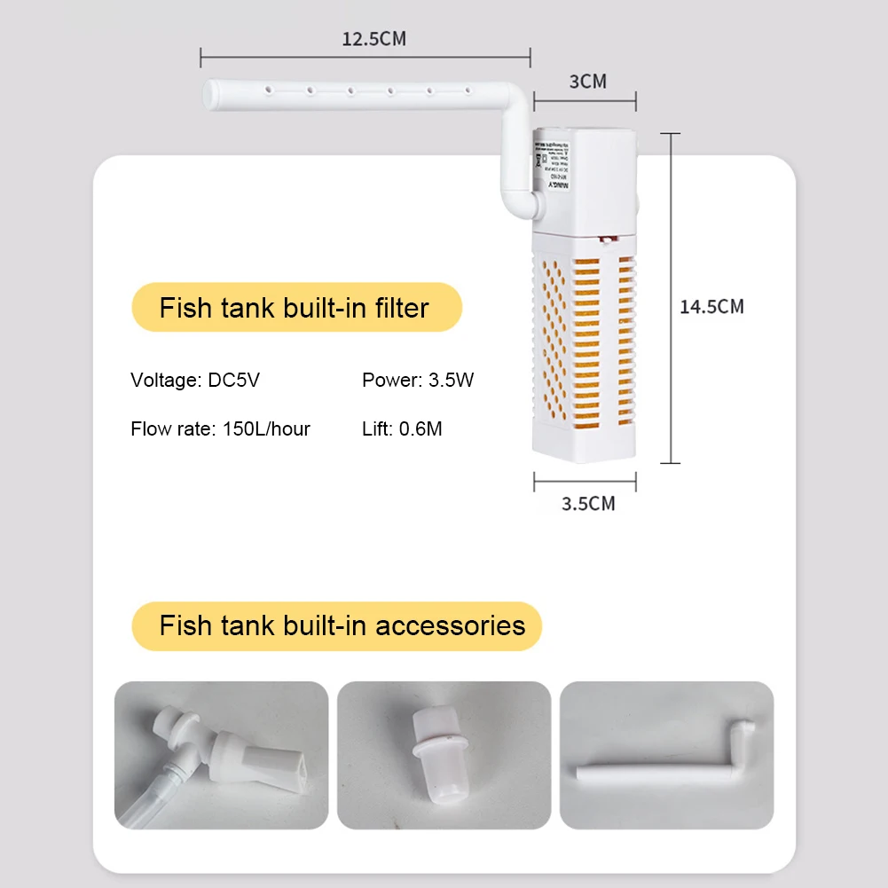 Submersible Aquarium Internal Filter With Built-In Circulating Pump Fish Tank Filters Silent Usb Filter For Fish Tank Supplies