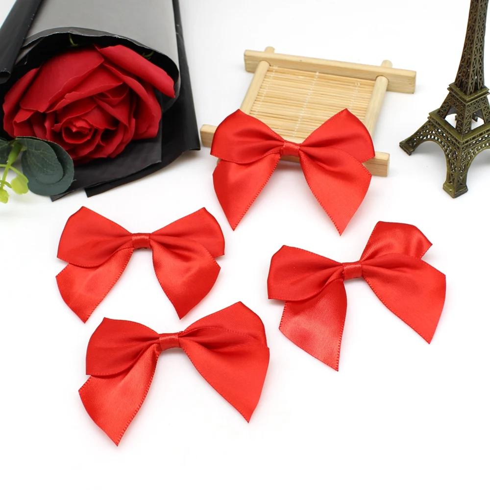 20/50PCS 65*65mm Satin Ribbon Bows Craft Bows Pink White Small Flower Gift Tie Wedding Decoration Bow Bowknot DIY Birth Party