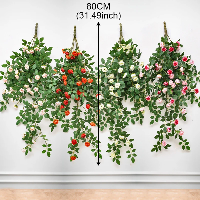الزهور الاصطناعية النباتات أوراق Lvy الخضراء معلقة زهرة الورد الكرمة الزفاف ديكور حديقة المنزل DIY بها بنفسك معلقة جدار زهرة الحرير