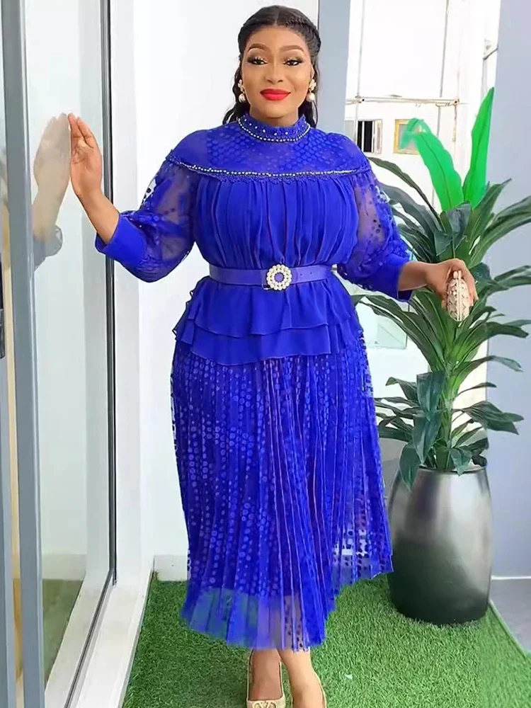 2025 Summer Dresses for Women Dubai African Wedding Party Prom Evening Gown Dashiki Pleated Maxi Robe Office Ladies Clothing