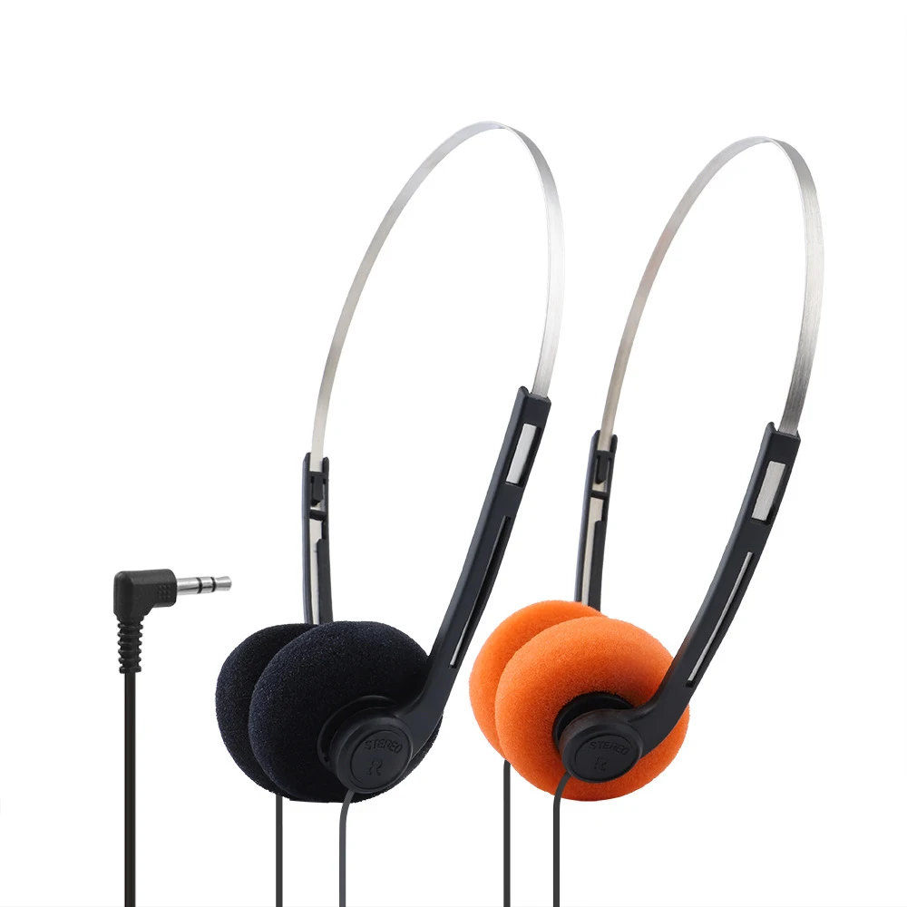 Fones de ouvido estéreo com fio, plugue de fio de 3.5mm, faixa de cabeça ajustável estilo retrô vintage para walkman, cd player, computador
