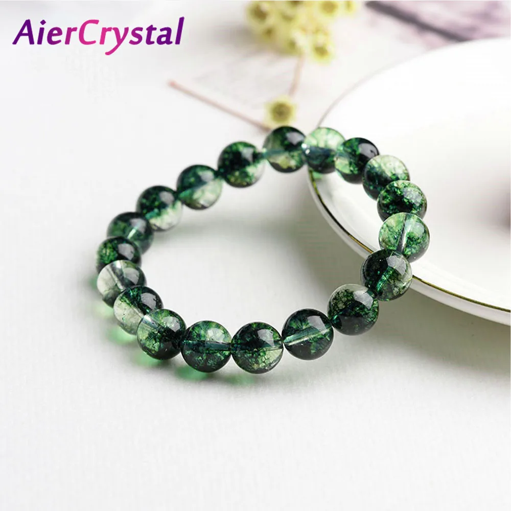 Natural Green Ghost Bead Bracelet Crystal Stone Chakra Healing Couples Men Women Elastic Rope Bracelets Fashion Jewelry Gift