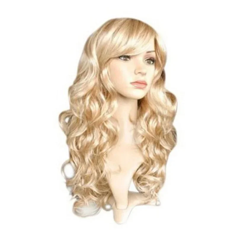 

FC6Long Curly Women Ladies Party Natrual Blonde 65 Cm Synthetic Hair Wigs@FC8！
