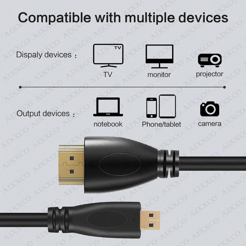 AIXXCO 1m 1.5m 2m 3m V1.4 męski na męski kabel kompatybilny z HDMI na Micro HDMI 1080p 1440p do HDTV PS3 XBOX 3D