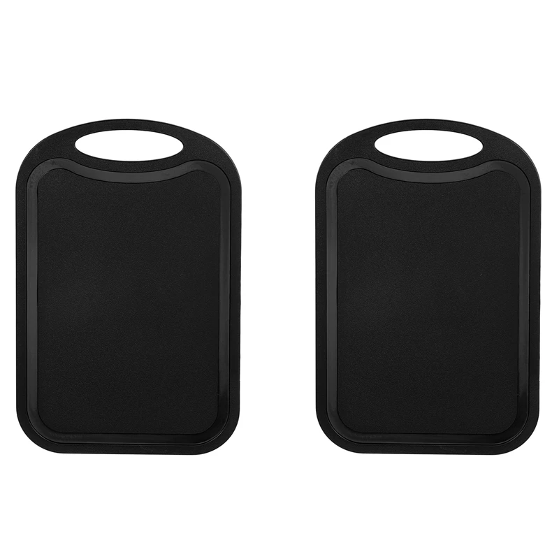 2X Plastic Chopping Block Meat Vegetable Cutting Board Non-Slip Anti Overflow With Hang Hole Chopping Board Black