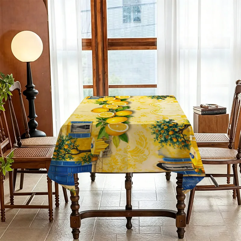 Vibrant Mediterranean Lemon Tablecloth with Lemon & Citrus - Durable Suitable for Summer Parties, Weddings, Birthdays, Dining - Round/Square/Rectangular Table Cover Fits for Outdoor Patio Table Settings