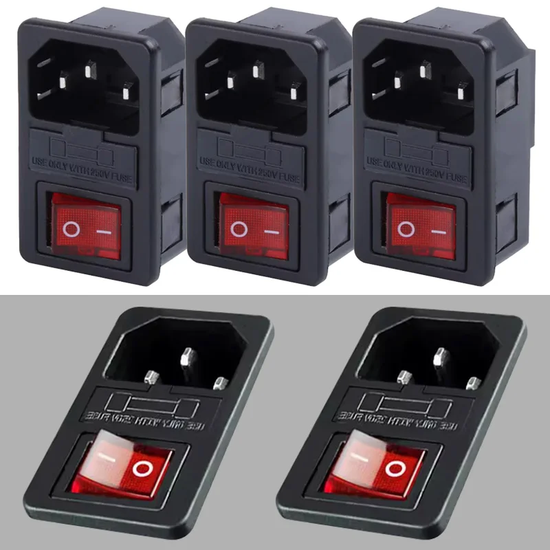

3 Pins Red LED Lamp Button Switch 250V 10A Fuse AC Power Socket AC Electrical Panel Mount Connector AC-01 Rocker Switch