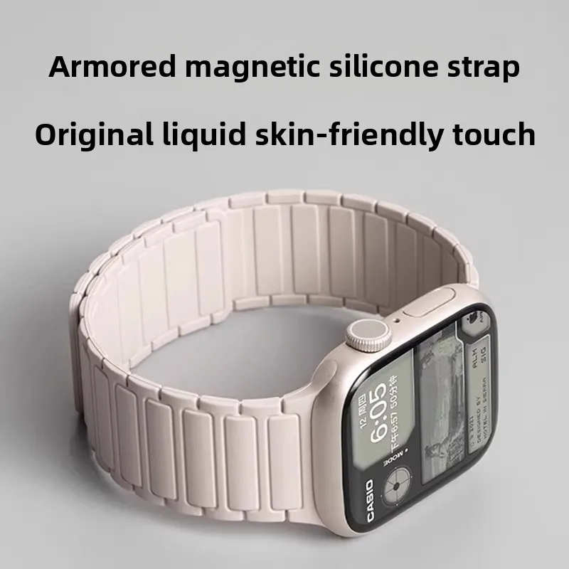 Correa de Reloj Magnética de Silicona de Dos Secciones y Tres Cuentas con Hebilla en Forma de H para Apple Watch Serie 10, Correa para Apple iWatch