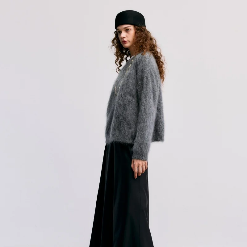 Birdtree, maglione lavorato a maglia con paillettes 100% cashmere, maglieria a maniche lunghe con scollo a O da donna, pullover allentato autunno 2025 T59002JF