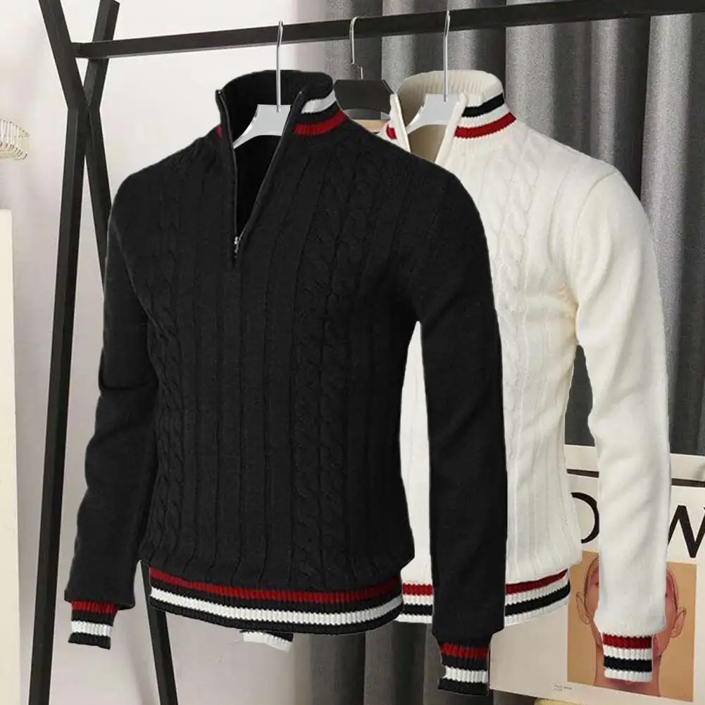 Popular Soft Pullover Sweater Long Sleeves Men Spring Autumn Patchwork Color Twist Sweater Jumper Cold Resistant