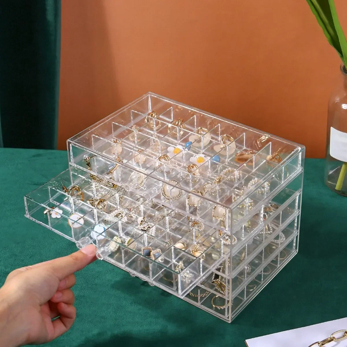 Transparent ring jewelry display box, acrylic jewelry nail accessory storage box, room aesthetic decoration