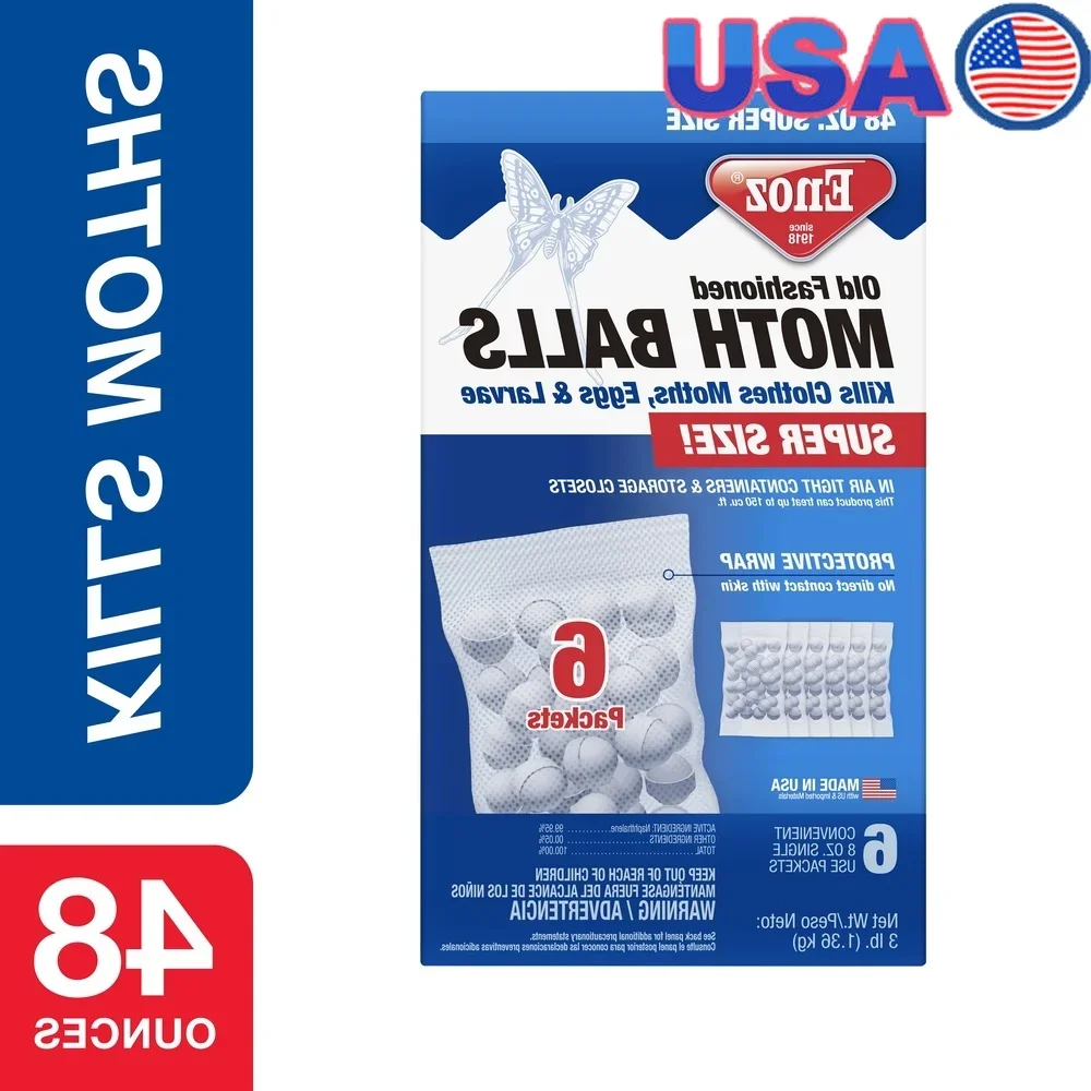 Bolas de polilla Prevenctivas, almacenamiento a largo plazo de 48 oz, mata polillas, huevos, larvas, envoltura protectora aprobada por EPA, ropa Ideal, cajones de cofres