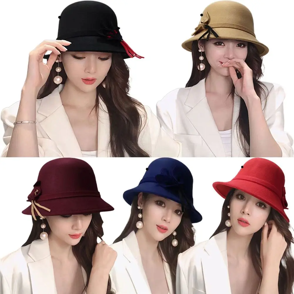 Basin Cap Elegant Women Vintage Ladies Girl Hat Fashion Retro Church Bowler Cloche Hats Vintage Warmer Felt Bucket Cap Lady Girl