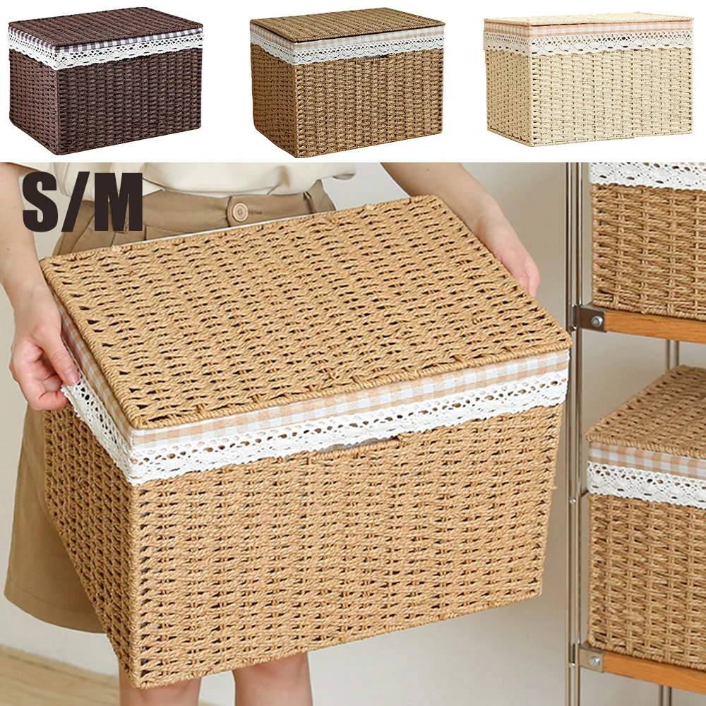 

Hand-woven Storage Basket Household Decorative Organize Boxes Laundry Baskets Portable Toy Clothes Organizer Home Desktop Decor