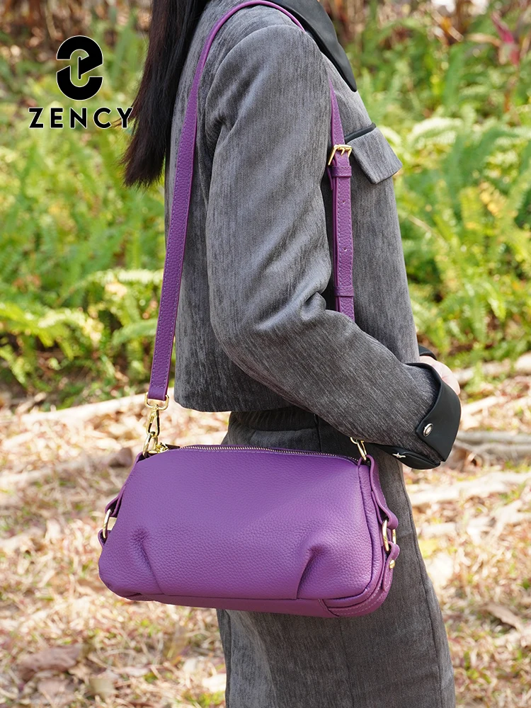 Zency Women\'s Genuine Leather Bag Simple High Quality Small Simple Pillow Handbag Female Shoulder Crossbody Ladies Leather Bag