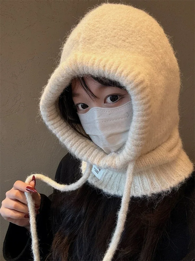 Gestrickte Mützen, Mütze für Männer und Frauen, Winter, warm, Unisex, mit Kapuze, Halsband, Schal, Mütze, Skimütze, kalte Hüte, Sturmhaube, Mützen, Motorhaube – Detail 5