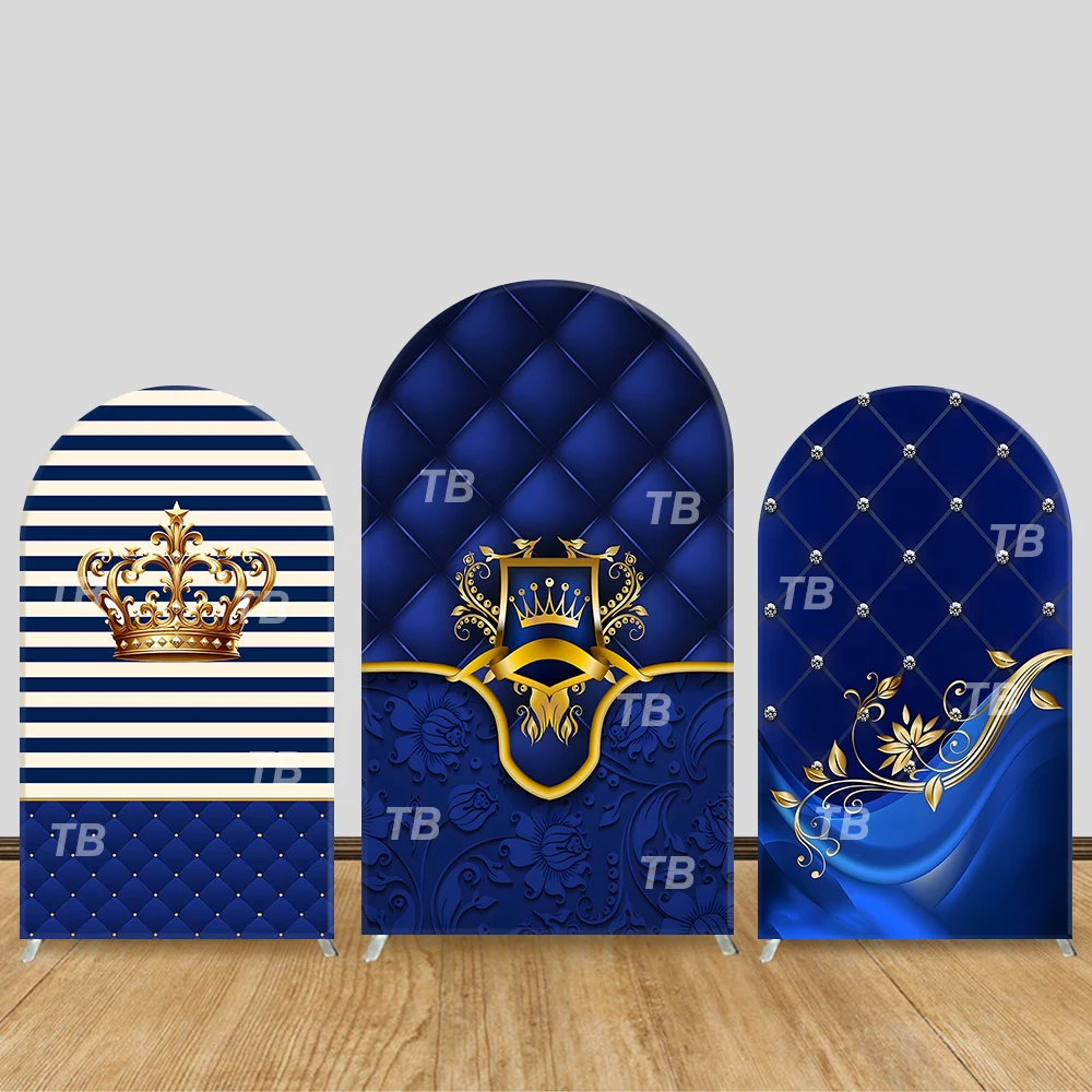 

Elegant Blue Gold Crown Arch Backdrop Cover Party Decor for Birthday Wedding Photo Booth Background Supplies