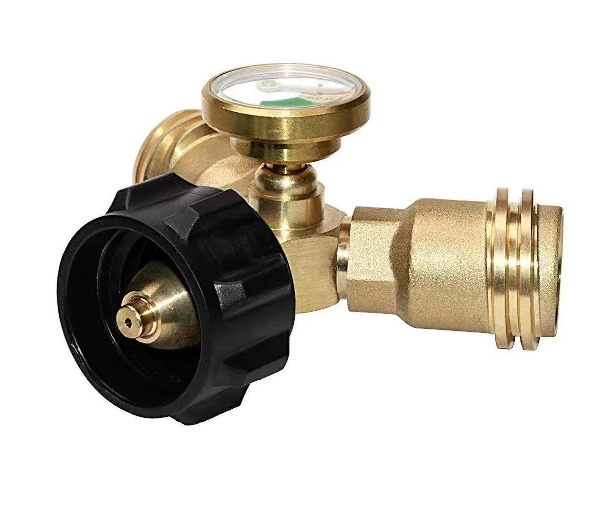 Gas Propane Adapter Y-type Tee Brass Adapter Gas Valve Accessories with Pressure Gauge