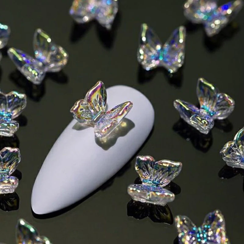 オーロラ蝶結びネイルアートチャーム DIY ネイルデコレーション樹脂ネイルアートパーツ 3D バタフライマニキュアアクセサリーサロン用品、50 個