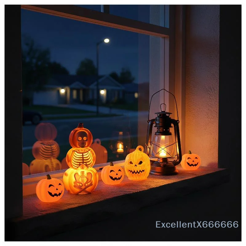 Halloween LED Pumpkin Decorative Lights With Warm Glow Hanging Loop For Haunted House Indoor Outdoor Decor